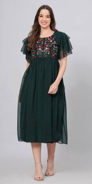 Green Embroidery Long Dresses