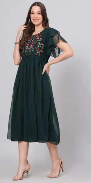 Green Embroidery Long Dresses