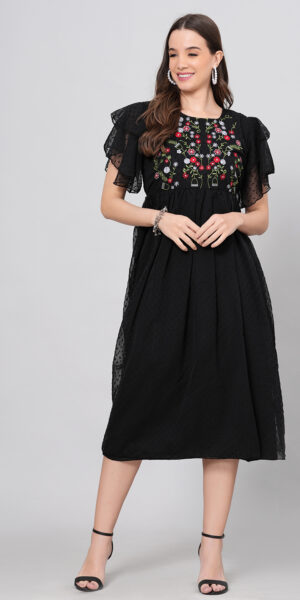 Black Embroidery Long Dresses