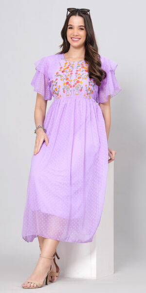 Lavender Embroidery Long Dress