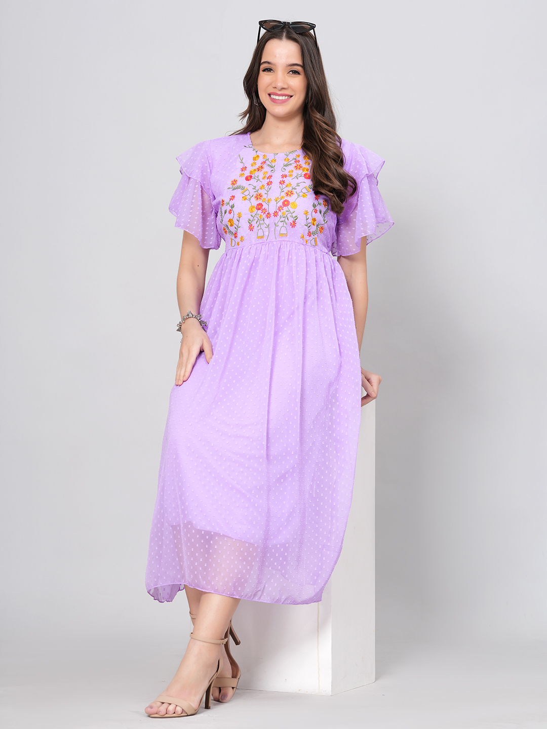 BPT Designer Lavender Embroidery Long Dress