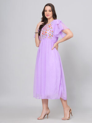 Embroidery Lavender Long Dress 1