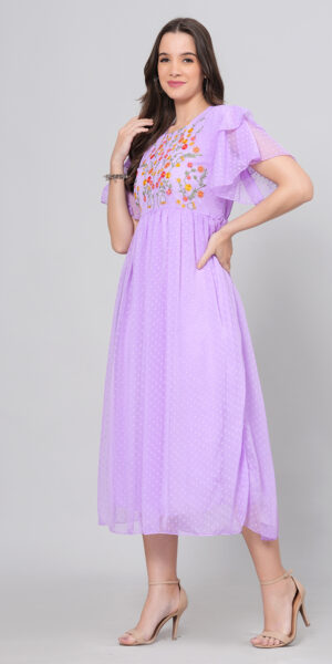 Lavender Embroidery Long Dress