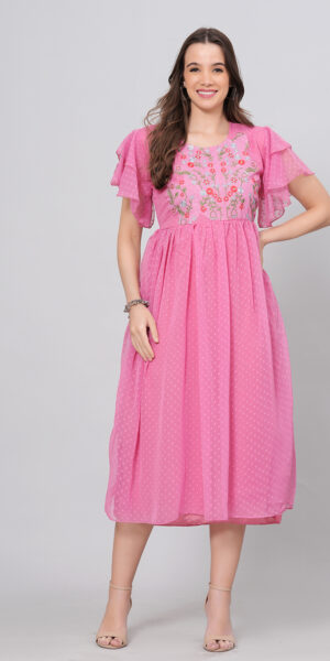 Pink Embroidery Long Dress