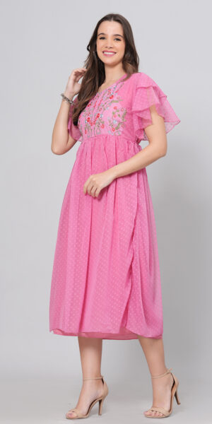 Pink Embroidery Long Dress