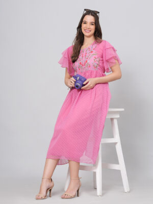 Combo Georgette Party Wear Western Dress Pink & Lavender