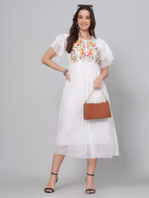 Embroidery White Long Dress 1