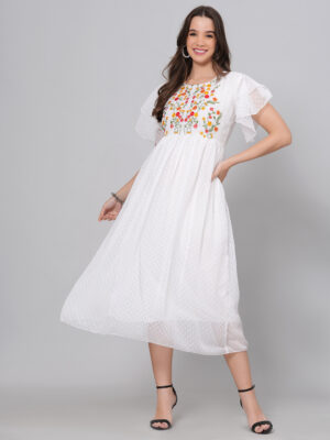 Embroidery White Long Dress 1