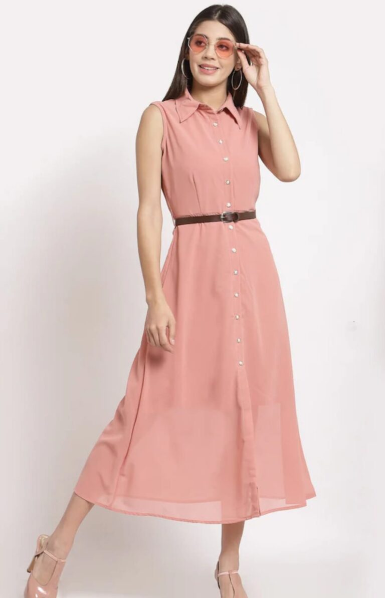 Peach Dress for Womens With Belt