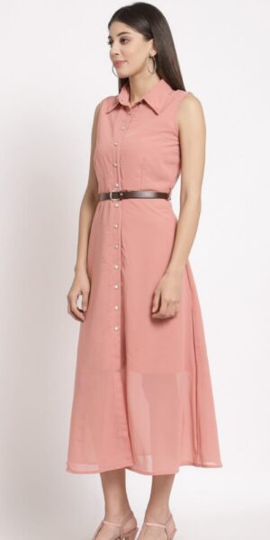 Peach Dress for Womens With Belt