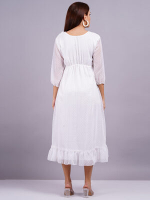 Embroidery White Georgette Long Designer Dress 3