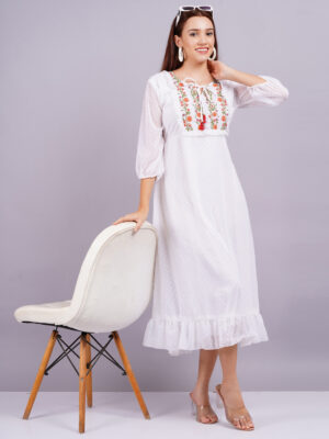 Embroidery White Georgette Long Designer Dress 3