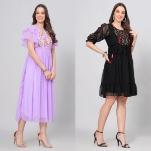 Combo Georgette Party Wear Western Dress Lavender & Black