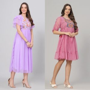 Combo Georgette Party Wear Western Dress Lavender & Pink