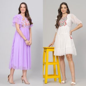 Combo Georgette Party Wear Western Dress Lavender & White