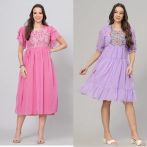 Combo Georgette Party Wear Western Dress Pink & Lavender