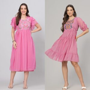 Combo Georgette Party Wear Western Dress Pink & Pink