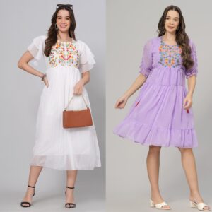 Combo Georgette Party Wear Western Dress White & Lavender