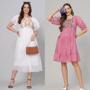 Combo Georgette Party Wear Western Dress White & Pink