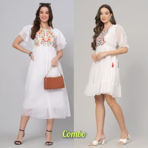 Combo Georgette Party Wear Western Dress White & White