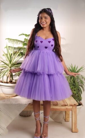 BPT Designer Party Wear Net Dress in Lavender